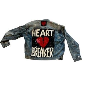 One of a Kind Hand Painted Oversized Denim Jean Jacket,  small, medium, large